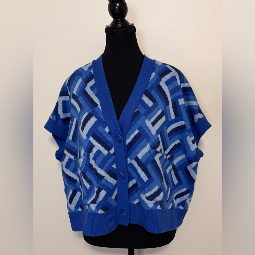 Isaac Mizrahi Live Patchwork Jaquard Sweater Cardigan